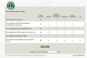 Starbucks customer survey based on a Likert scale.