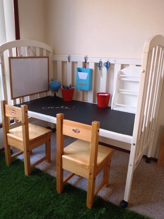 Unusual Furniture Hacks Crib Turned Into A Kids Craft Table